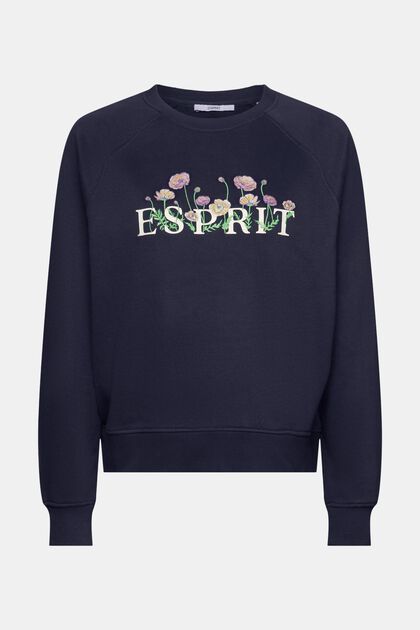 Sweatshirt med logoprint og broderede blomster