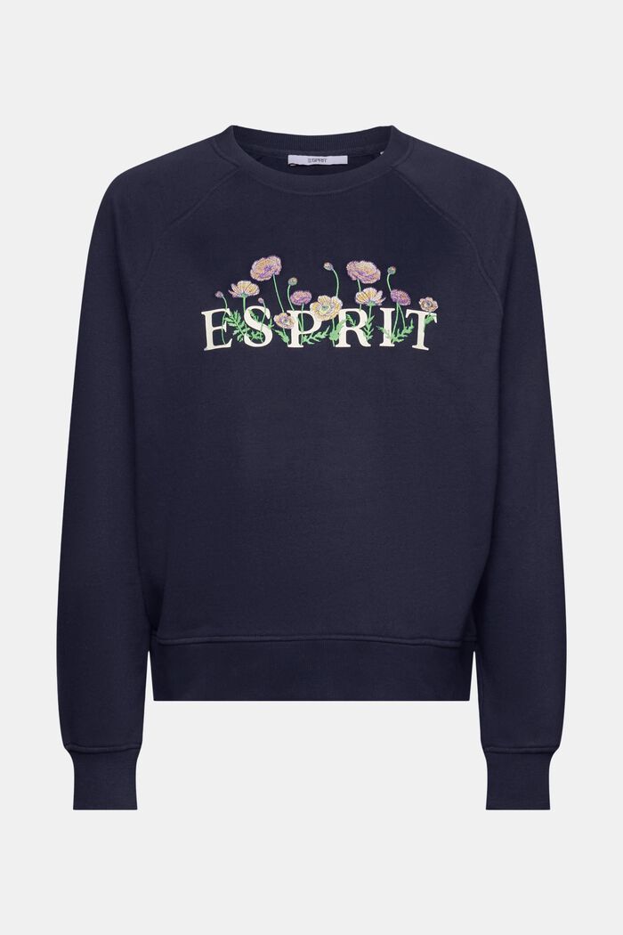 Sweatshirt med logoprint og broderede blomster, NAVY, detail image number 6