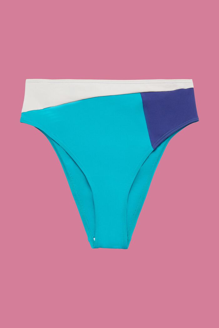 Bikinitrusser med høj talje og farveblok-design, TEAL GREEN, detail image number 4