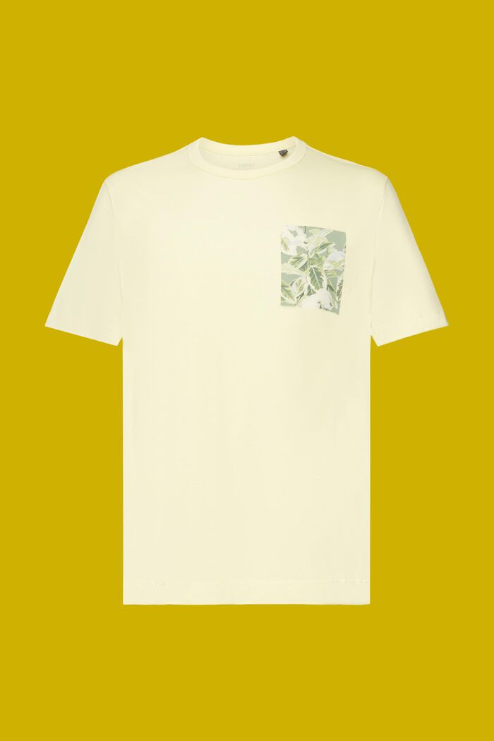 Jersey-T-shirt med print på brystet, 100 % bomuld, LIGHT YELLOW, detail image number 6