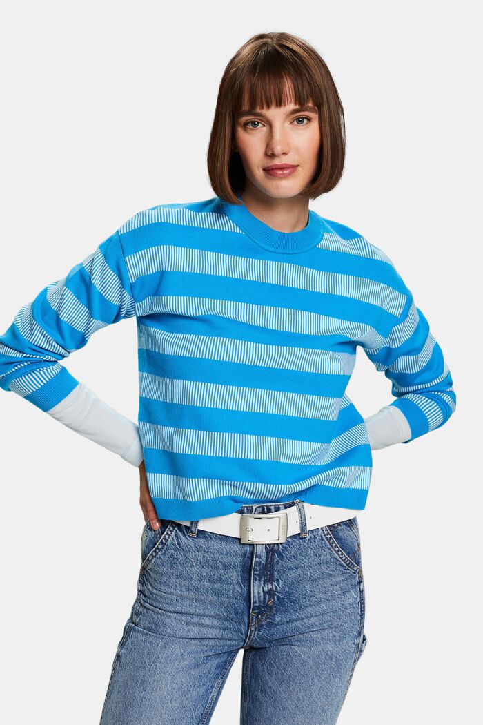 Sweater med jacquard-striber og rund hals, BLUE, detail image number 0