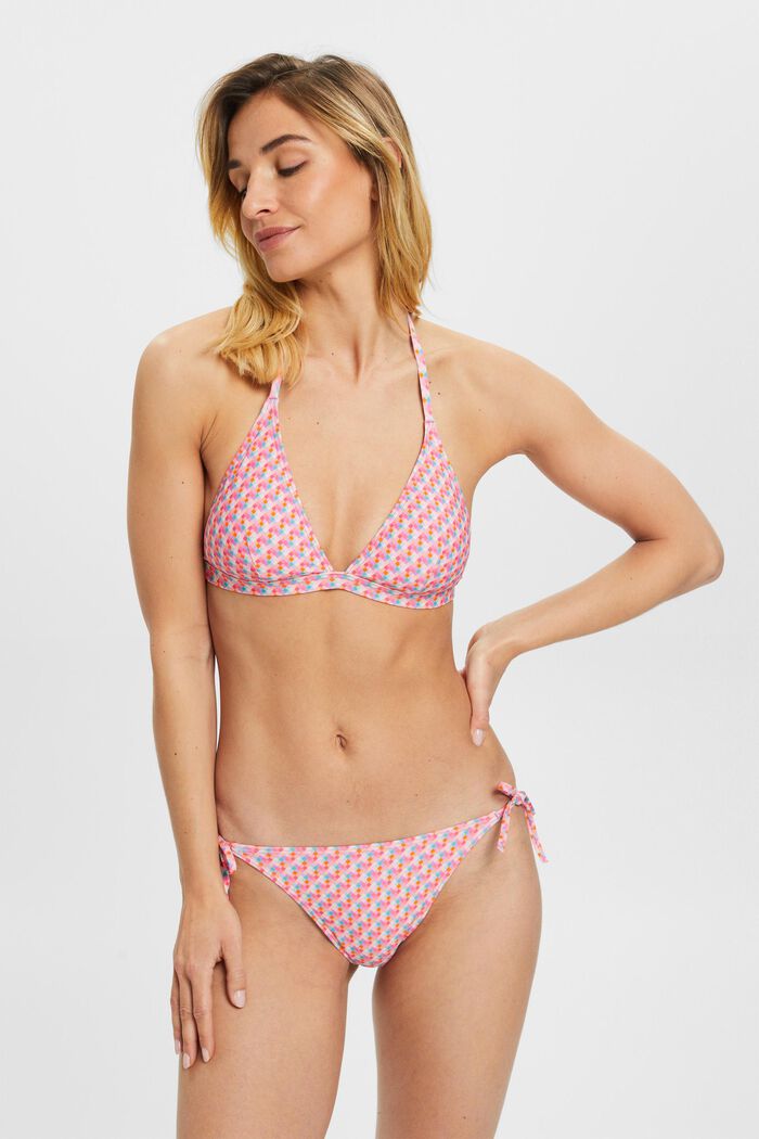 Polstret halterneck-bikinitop med geometrisk print, PINK FUCHSIA, detail image number 0