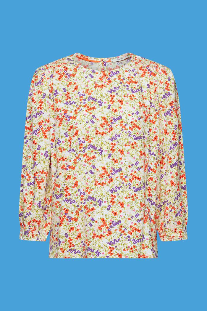 Blomstret bluse med 3/4-ærmer, OFF WHITE, detail image number 6