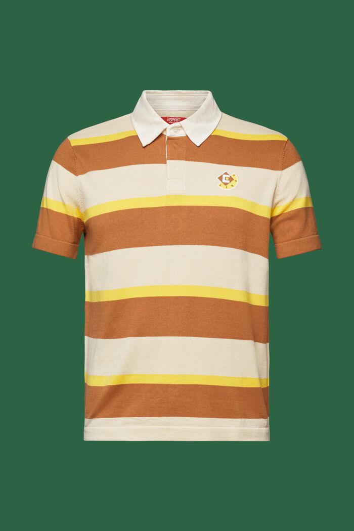 Stribet polo-T-shirt i bomuld med logo, CARAMEL, detail image number 6