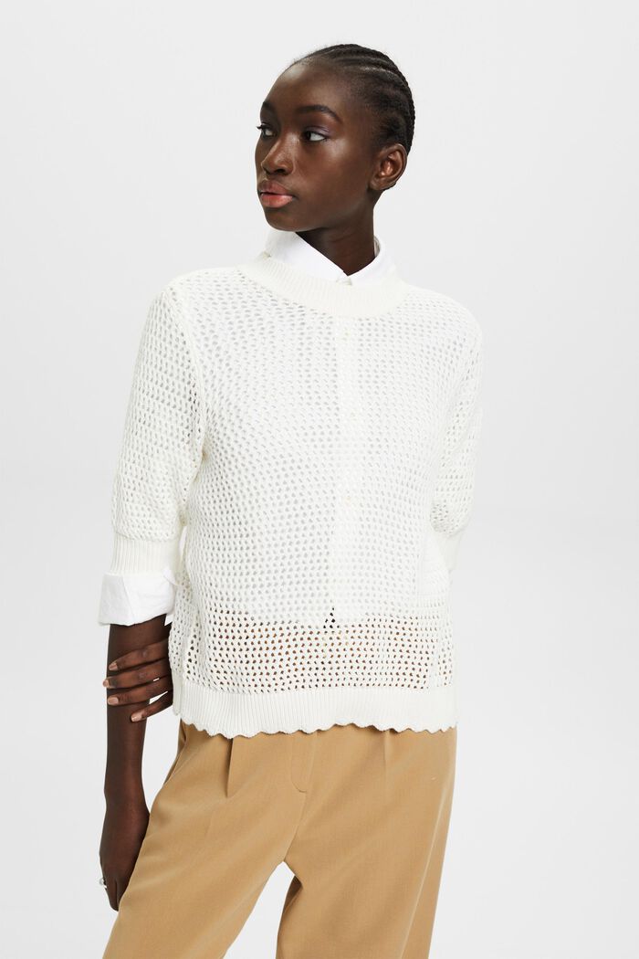 Mesh-pullover i bæredygtig bomuld, OFF WHITE, detail image number 0