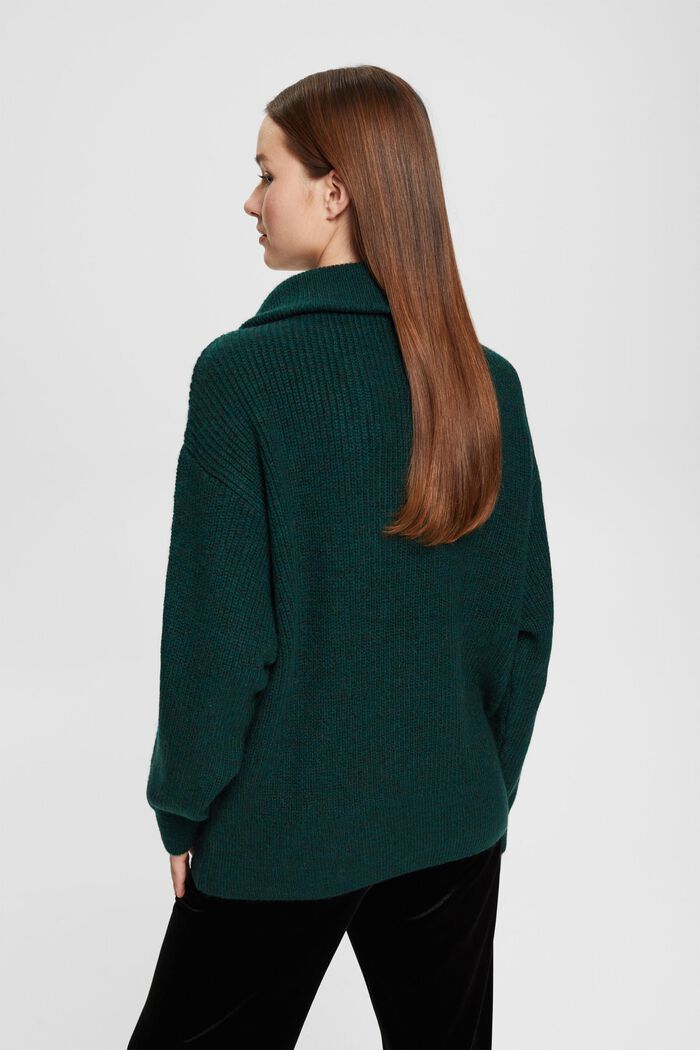 Strikket pullover med uld og lynlås i halv længde, TEAL GREEN, detail image number 3