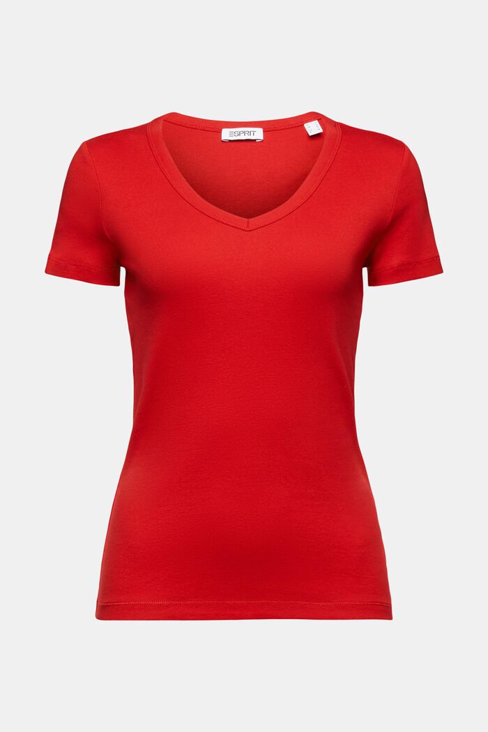 Bomulds-T-shirt med V-hals, DARK RED, detail image number 5