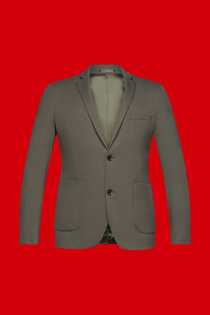 Enkeltradet blazer i piqué-jersey, DARK KHAKI, detail image number 5