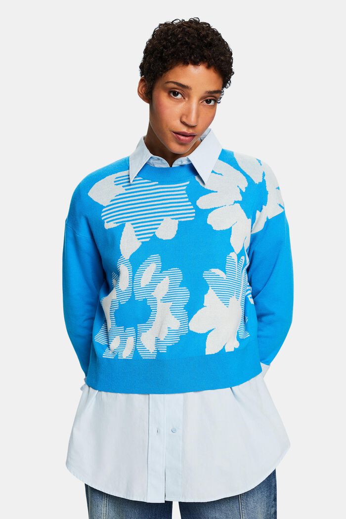 Jacquard-sweatshirt i bomuld, BLUE, detail image number 0