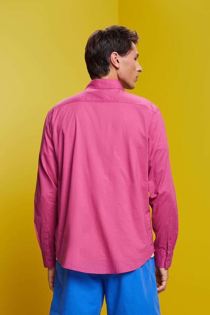 Ensfarvet skjorte med lange ærmer, 100 % bomuld, DARK PINK, detail image number 3