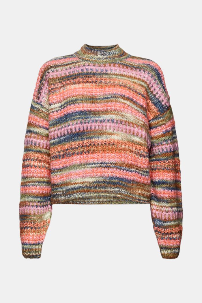 Stribet sweater i uldmiks, CORAL ORANGE, detail image number 6