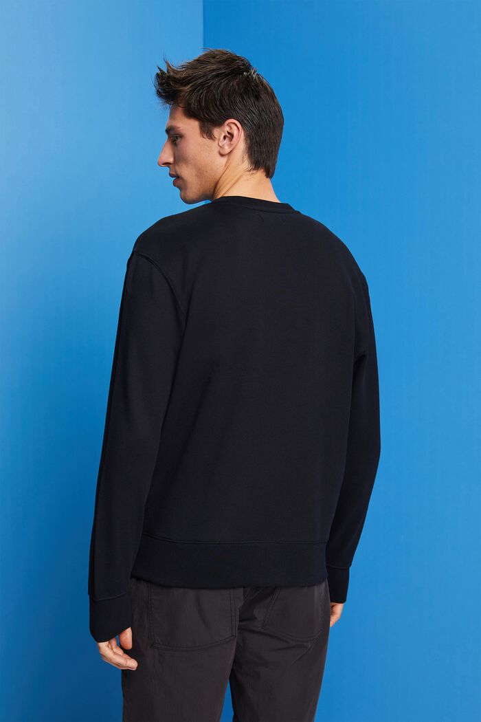 Sweatshirt med print og rund hals, 100 % bomuld, BLACK, detail image number 3