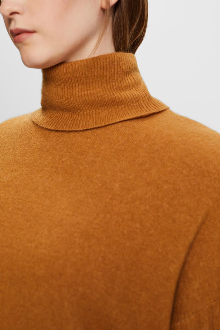 Rullekravesweater i uldmiks, CARAMEL, detail image number 2