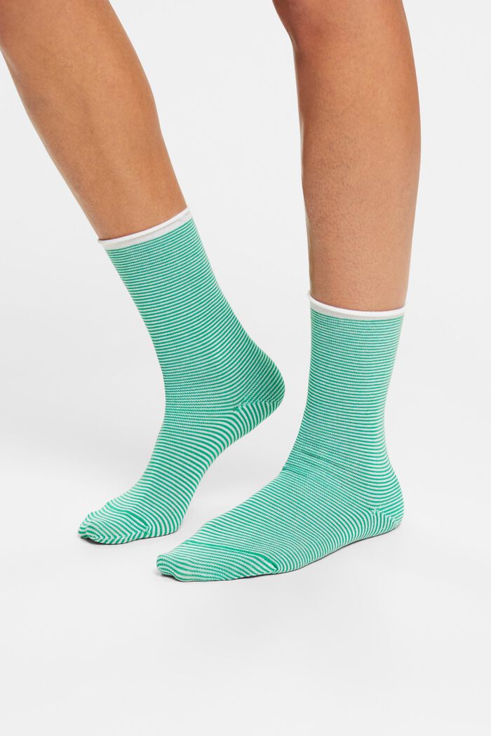 Stribede sokker med rullekant, økologisk bomuld, GREEN, detail image number 1