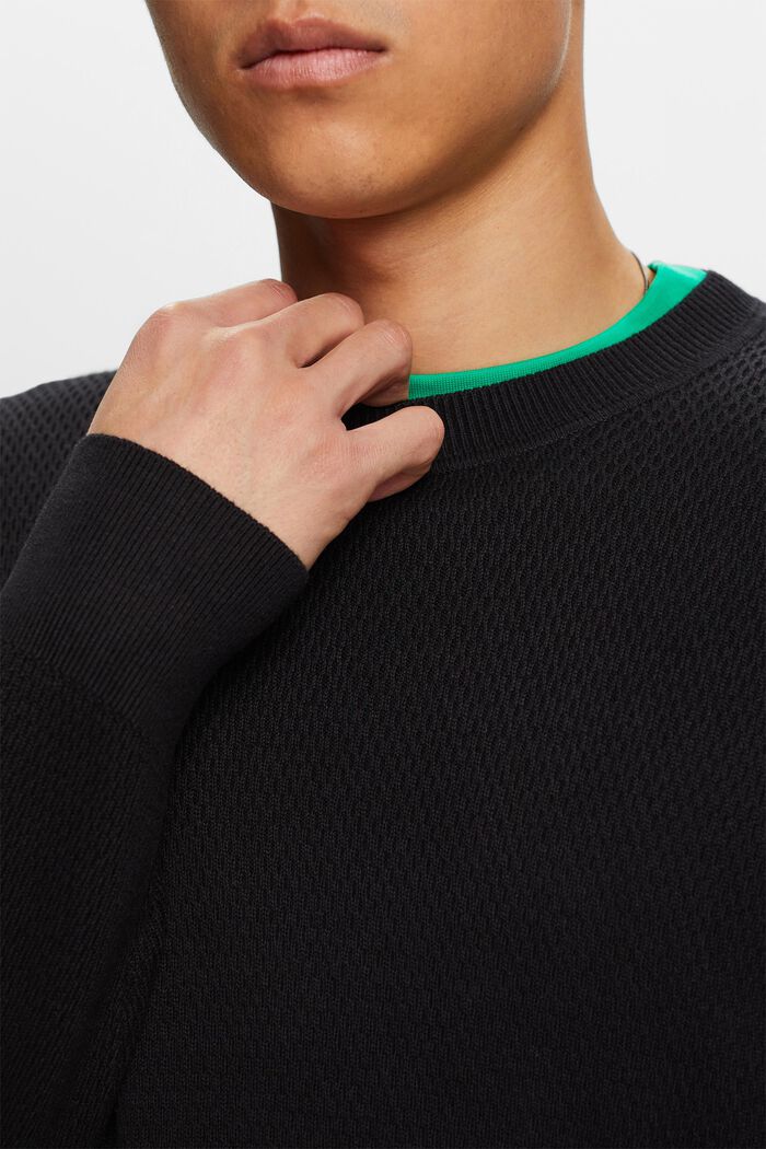 Sweater i struktureret strik med rund hals, BLACK, detail image number 2