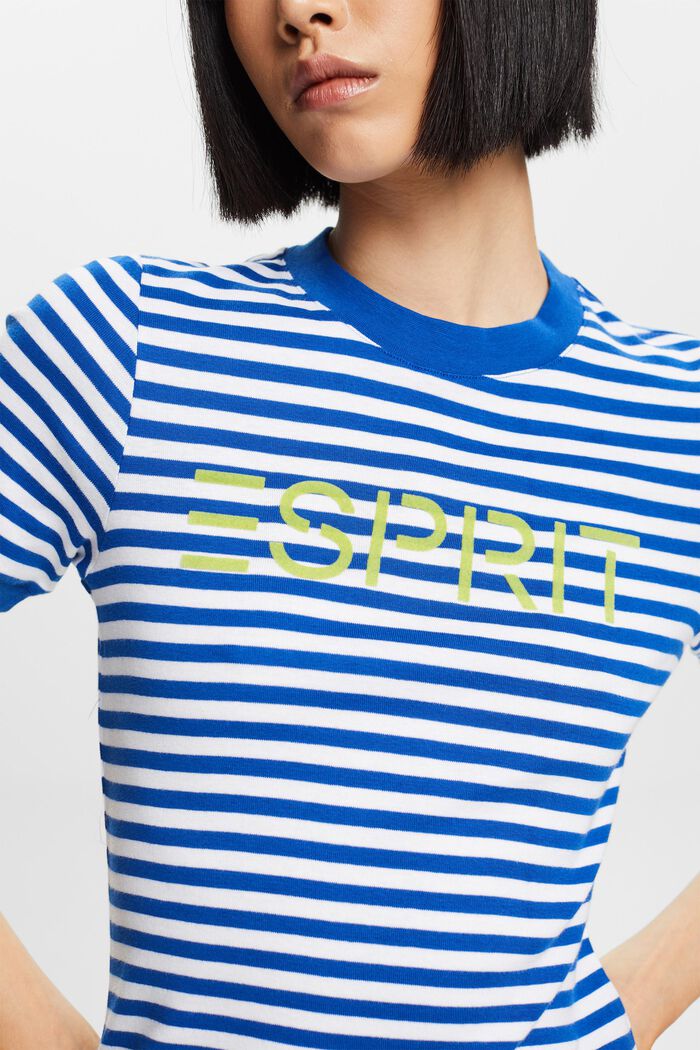 Stribet T-shirt i bomuld med logoprint, BRIGHT BLUE, detail image number 2