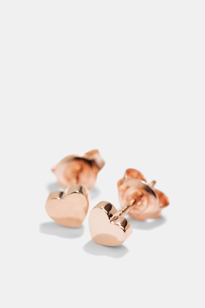 Hjerteformede ørestikker, i sterlingsølv, ROSEGOLD, detail image number 1