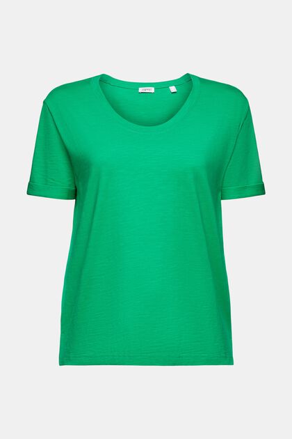 Slub-T-shirt med dyb, rund halsudskæring
