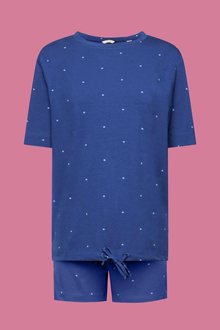 Kort bomuldspyjamas med allover-mønster, DARK BLUE, detail image number 5