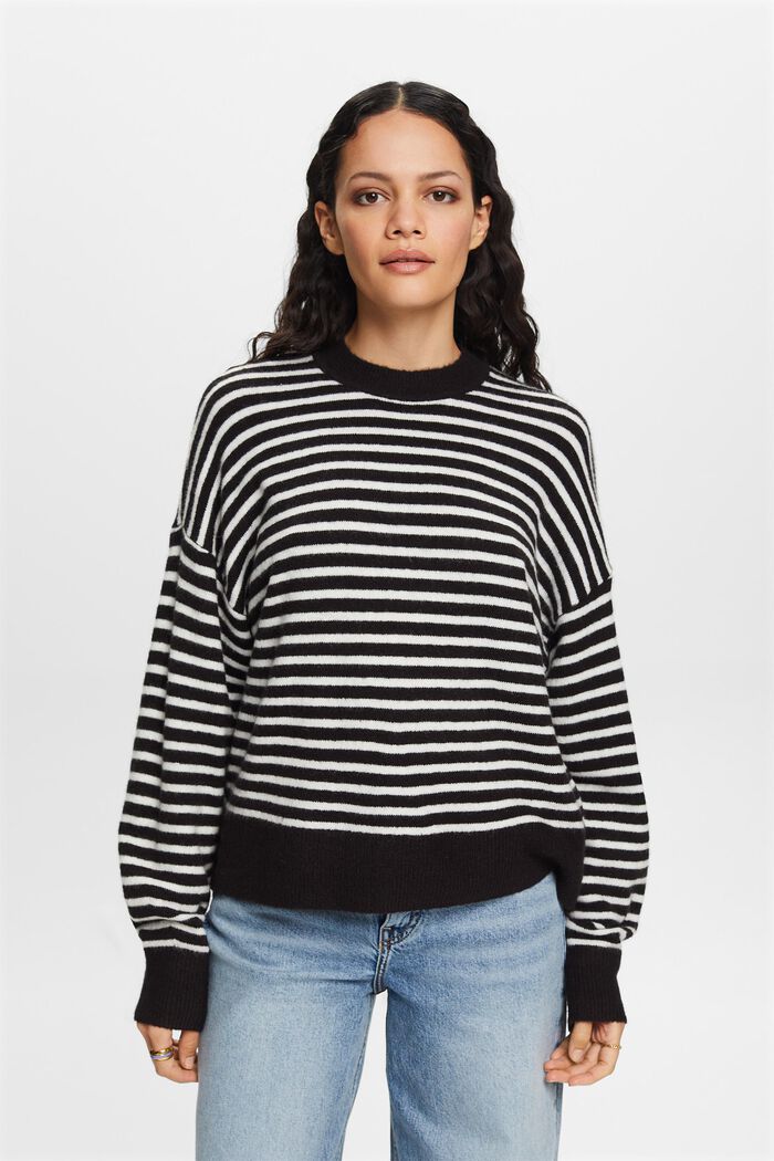 Striksweater med blouson-ærmer, NEW BLACK, detail image number 0