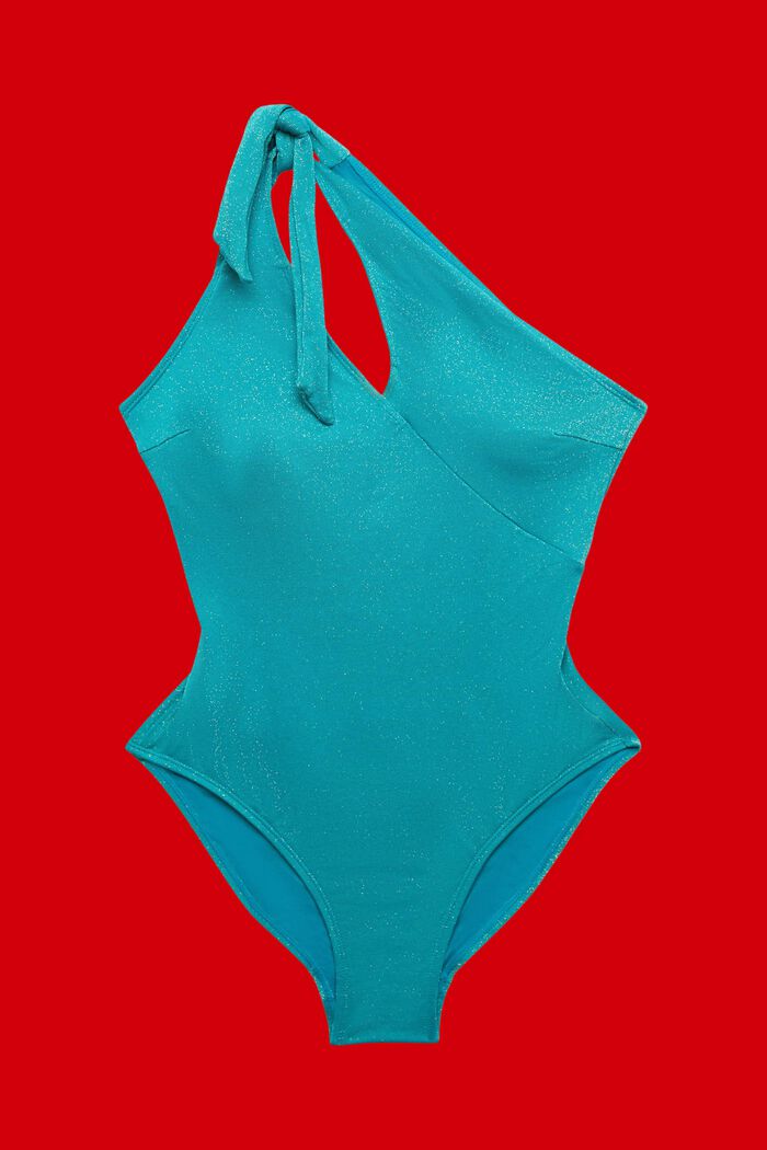 One shoulder-badedragt med glimmereffekt, TEAL BLUE, detail image number 3