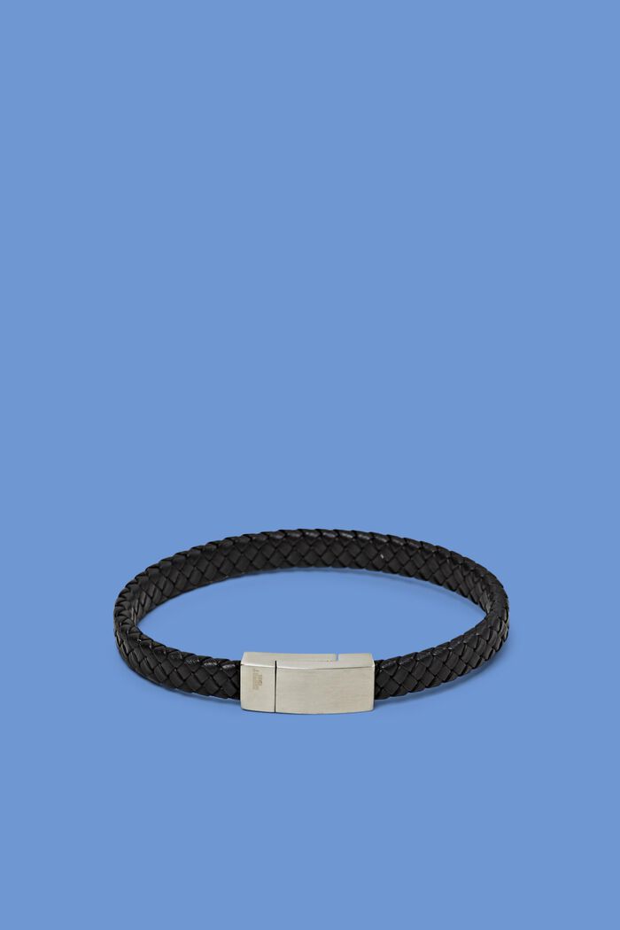 Armbånd i flettet læderlook med metallås, BLACK, detail image number 0