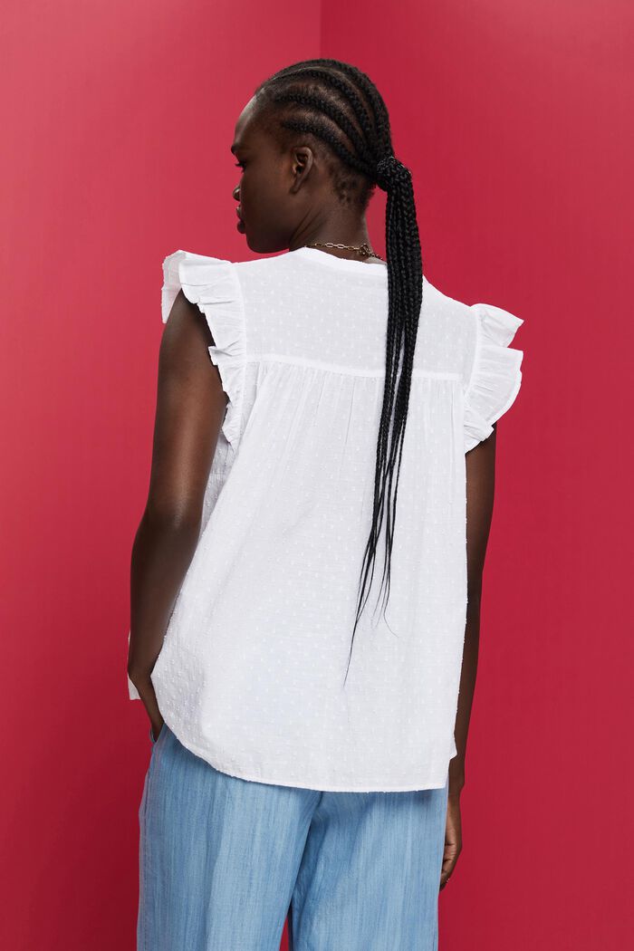 Ærmeløs bluse med polkaprikker, 100 % bomuld, WHITE, detail image number 3