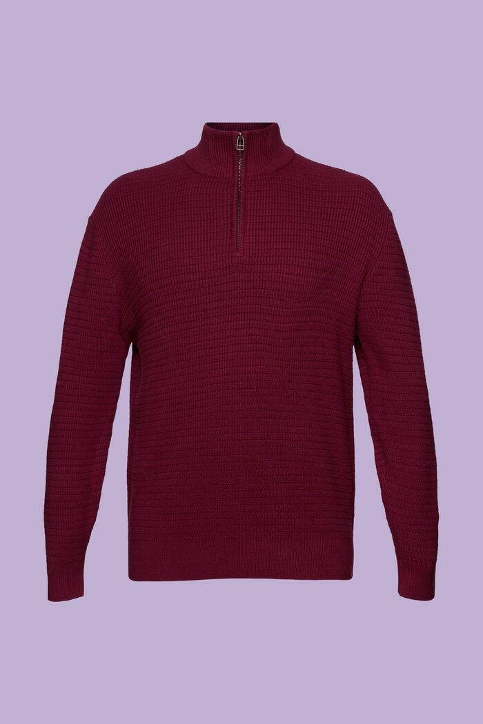 Tekstureret, strikket troyer-pullover i bomuld, GARNET RED, detail image number 7