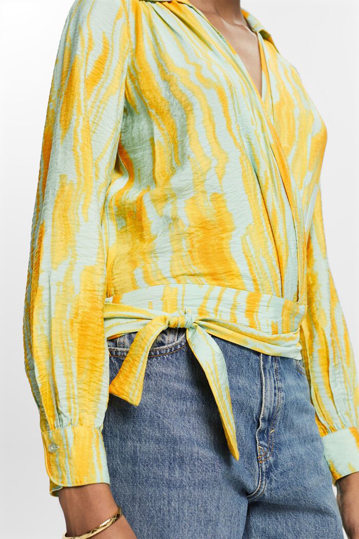 Krøllet slå om-bluse med print, CITRUS GREEN, detail image number 3