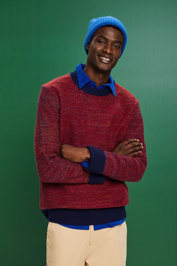 Struktureret sweater i uld med rund hals, NAVY, detail image number 1