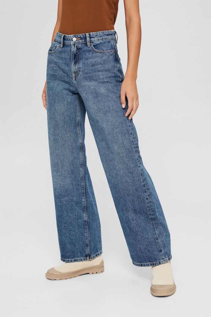 Jeans med vidde i benene, 100% økologisk bomuld, BLUE MEDIUM WASHED, detail image number 0