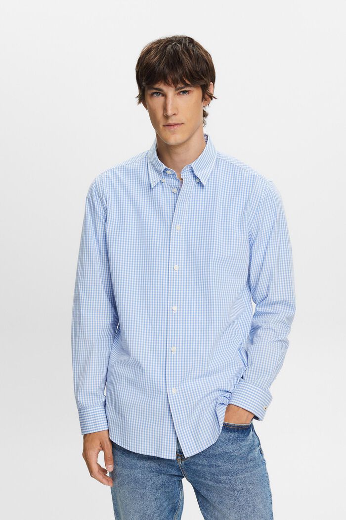 Button down-skjorte med vichytern, 100 % bomuld, BRIGHT BLUE, detail image number 0
