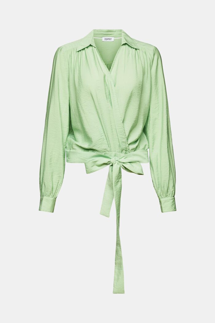 Bluse med rynket slå om-effekt, LIGHT GREEN, detail image number 5