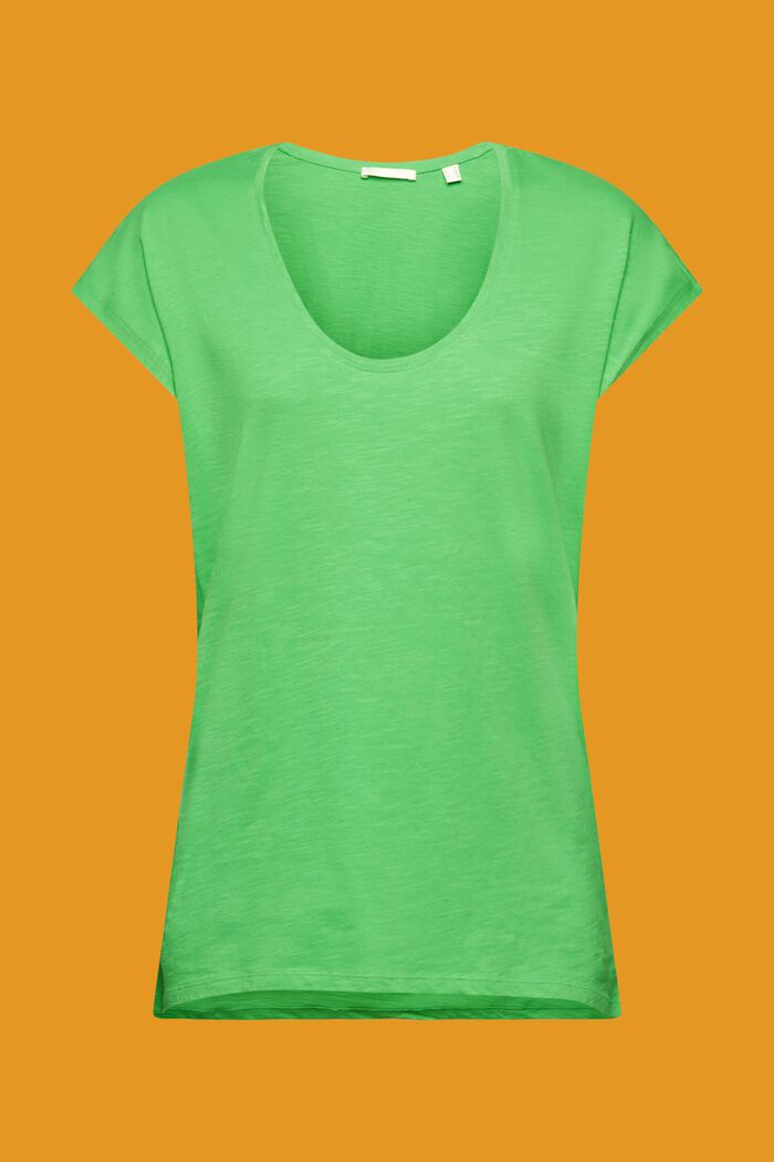 Bomulds-T-shirt med U-hals, GREEN, detail image number 6