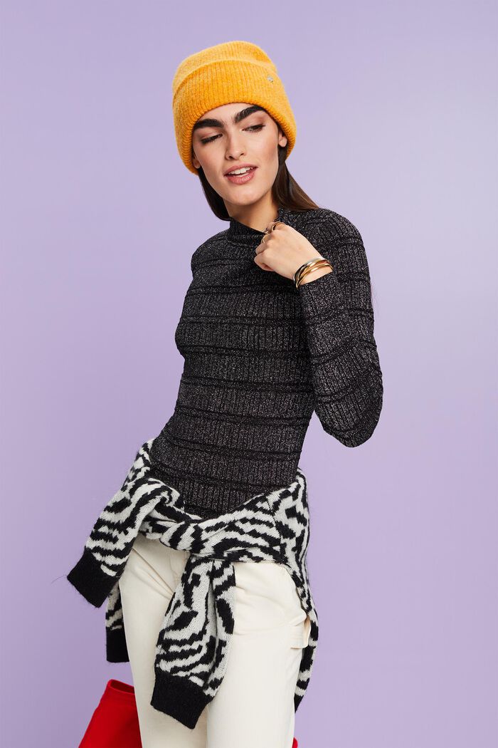 Sweater med høj hals og glimmer, LENZING™ ECOVERO™, BLACK, detail image number 0
