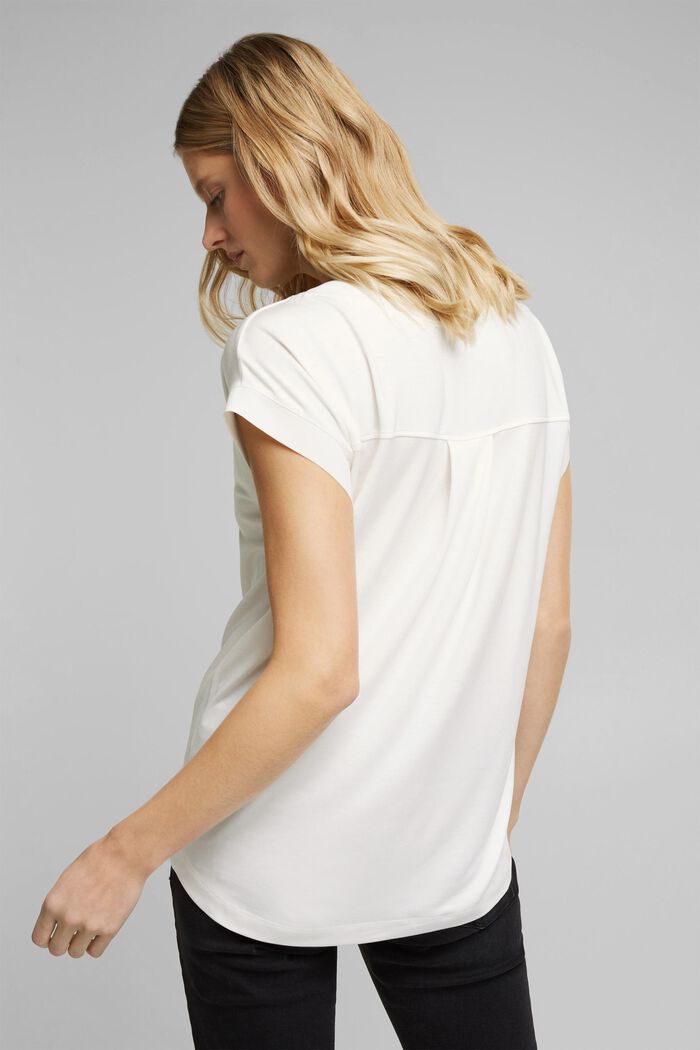 T-shirt med lyocell og chiffon-detaljer, OFF WHITE, detail image number 3