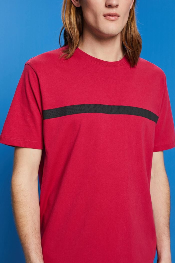 Bomulds-T-shirt med kontraststribe, DARK PINK, detail image number 2