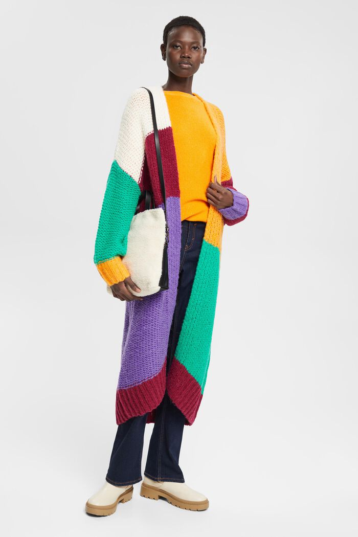 Cardigan med farveblok, alpaca og uld, RED, detail image number 1