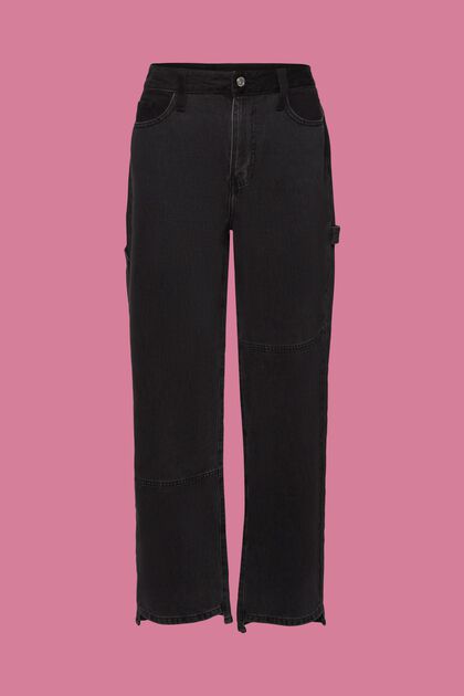 Jeans med vide ben og asymmetrisk kant, BLACK MEDIUM WASHED, overview