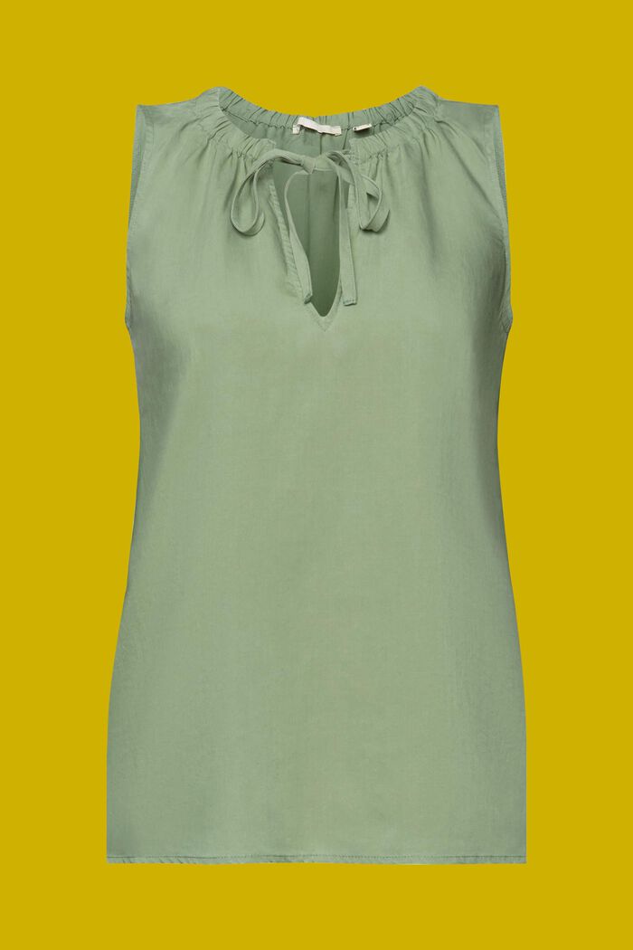 Ærmeløs bluse med elastisk krave, PALE KHAKI, detail image number 5