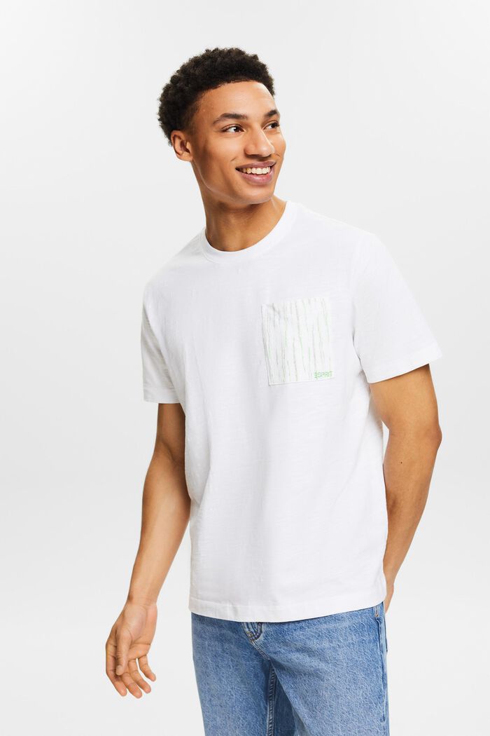 T-shirt i bomuldsslub med lomme og logo, WHITE, detail image number 0