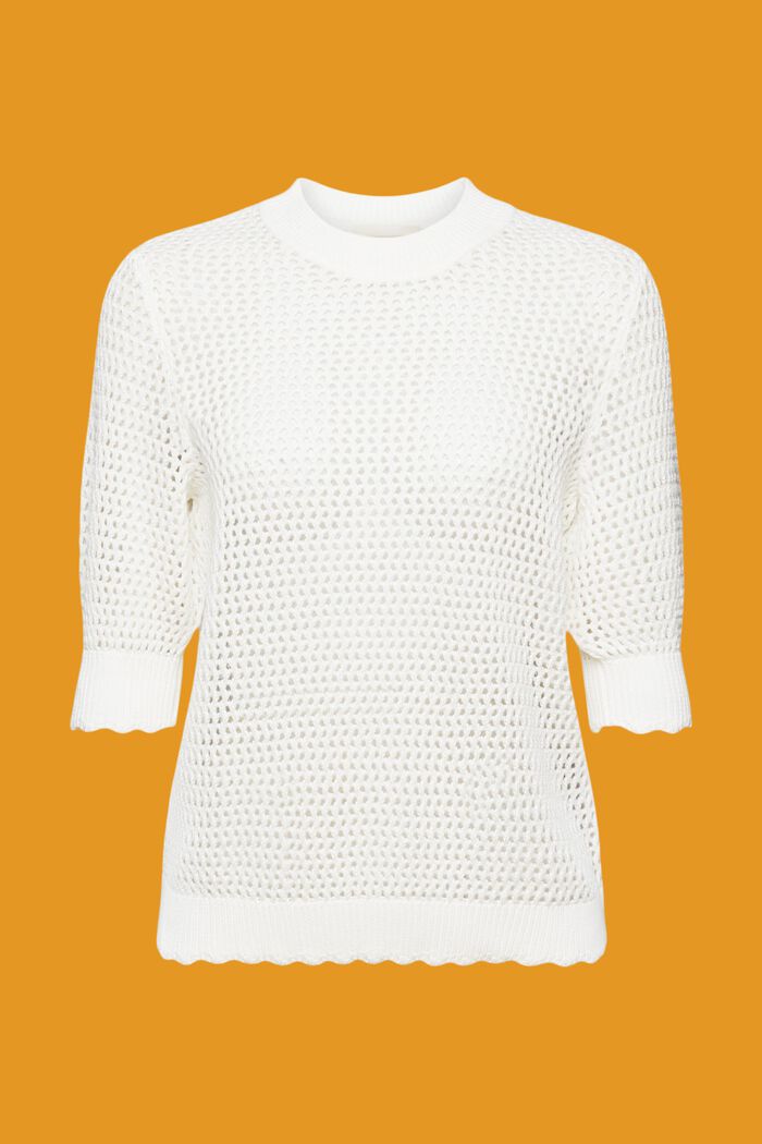 Mesh-pullover i bæredygtig bomuld, OFF WHITE, detail image number 6