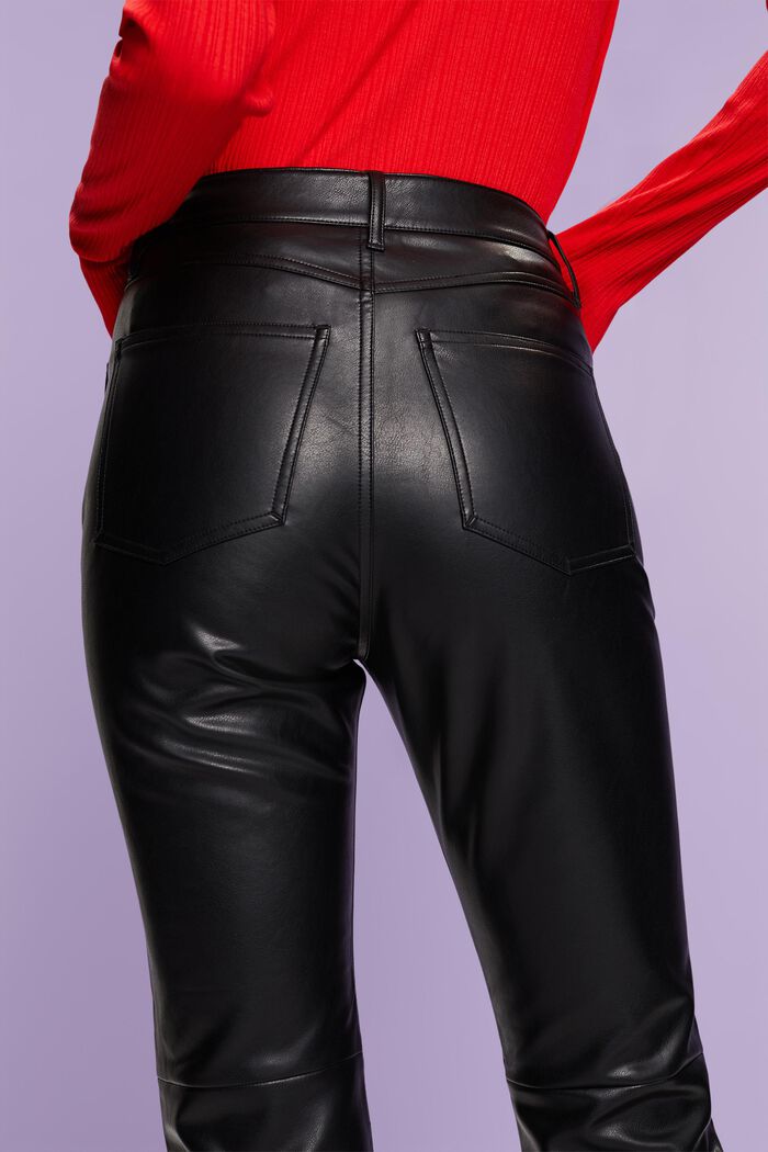 Slim bukser i kunstlæder med høj talje, BLACK, detail image number 1