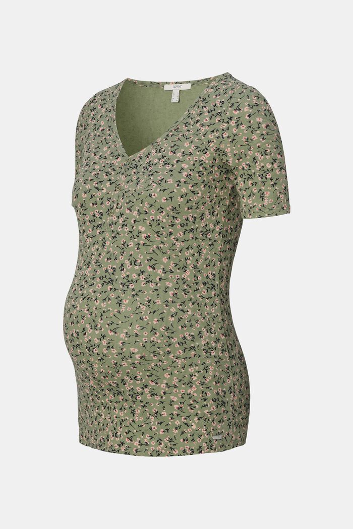 T-shirt med småblomstret mønster, økologisk bomuld, REAL OLIVE, detail image number 4