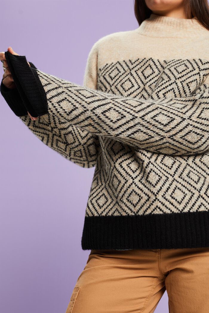 Jacquard-sweater i uldmiks, BLACK, detail image number 3