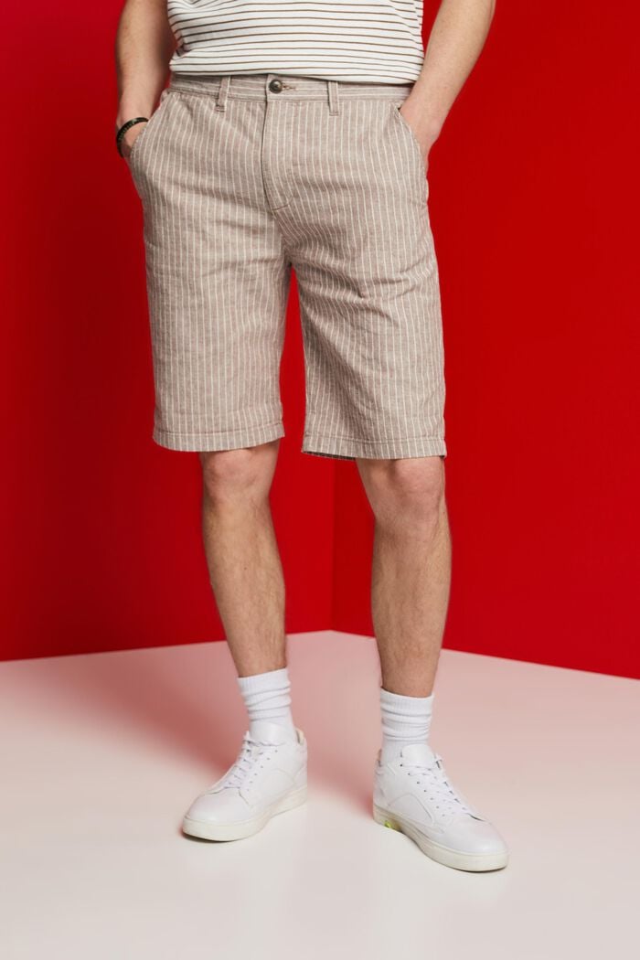 Stribede chino-shorts, hør-/bomuldsmiks, BEIGE, detail image number 0