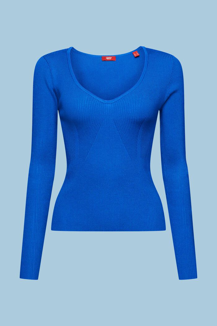 Sweater i ribstrik med V-hals, BRIGHT BLUE, detail image number 6