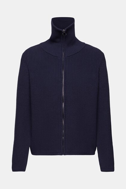 Bomber-cardigan i bomuld, NAVY, overview
