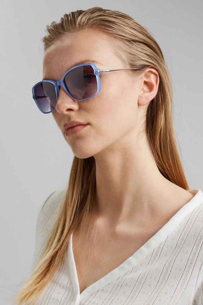 Rektangulære solbriller i materialeblanding, BLUE, detail image number 2