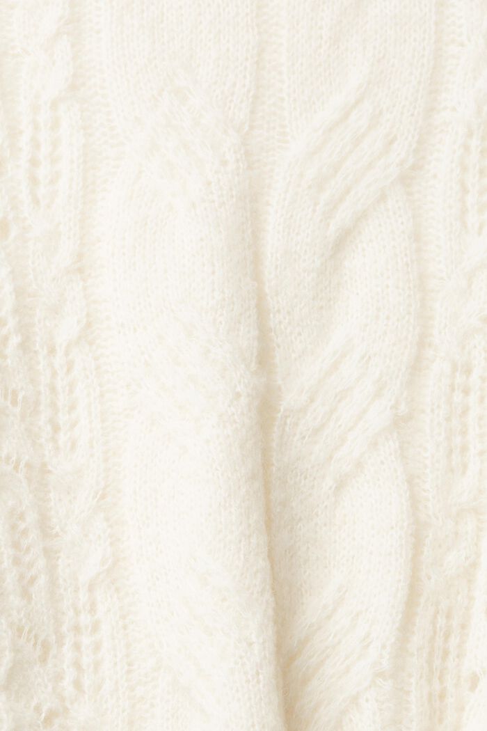 Pullover i kabelstrik m. mock-rullekrave og alpaca, OFF WHITE, detail image number 5